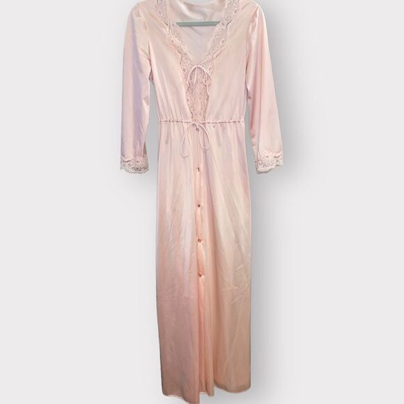 70’s Pastel Pink Lace Detailed Robe & Nightgown by Tom Bezduda for Barad Co. - Picture 7 of 13
